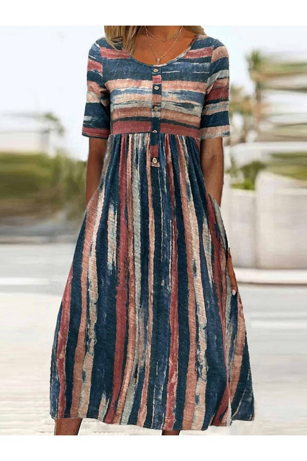 Lía | Vestido Midi de Rayas Artísticas
