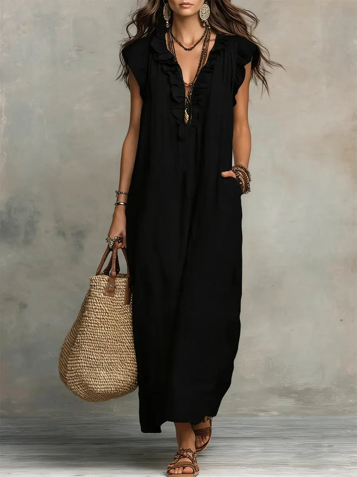 Irene | Vestido largo de estilo bohemio de lino y algodón