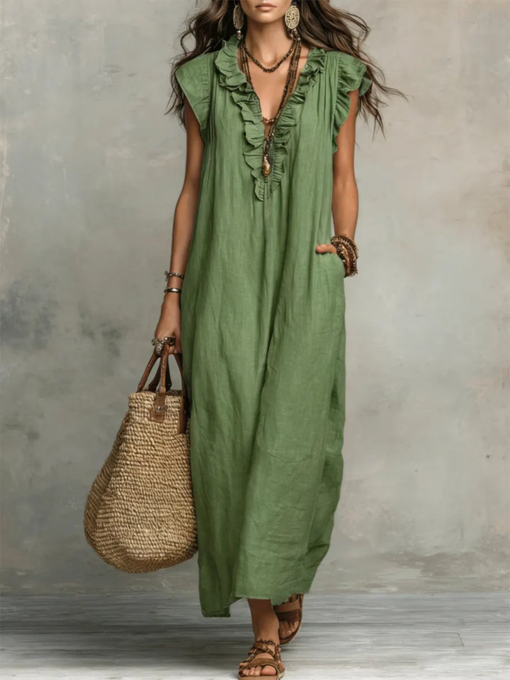 Irene | Vestido largo de estilo bohemio de lino y algodón